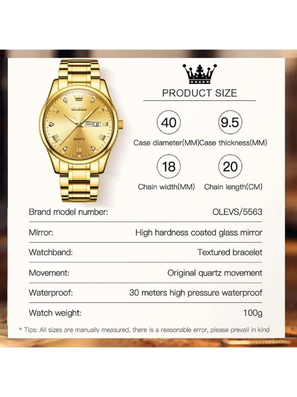 Men's All Gold Stainless Steel Luminous Quartz Waterproof Round Classic Watch